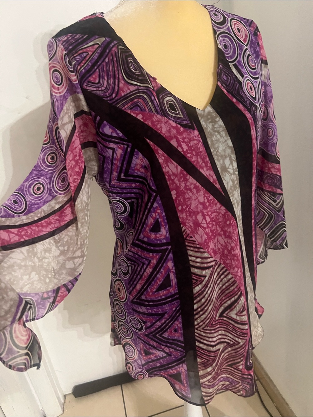 Abstract Geometric Purple & Pink Long Sleeve Tunic
